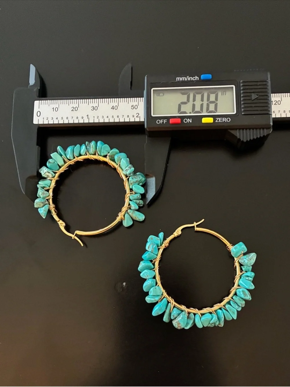 Artisan Gold Hoop Earrings with Turquoise